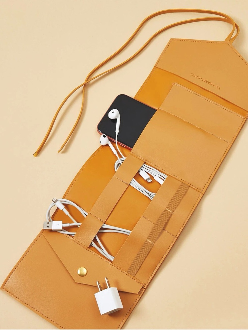 Katherine Tech Organizer Roll in Honey Vegan Leather by Glass Ladder